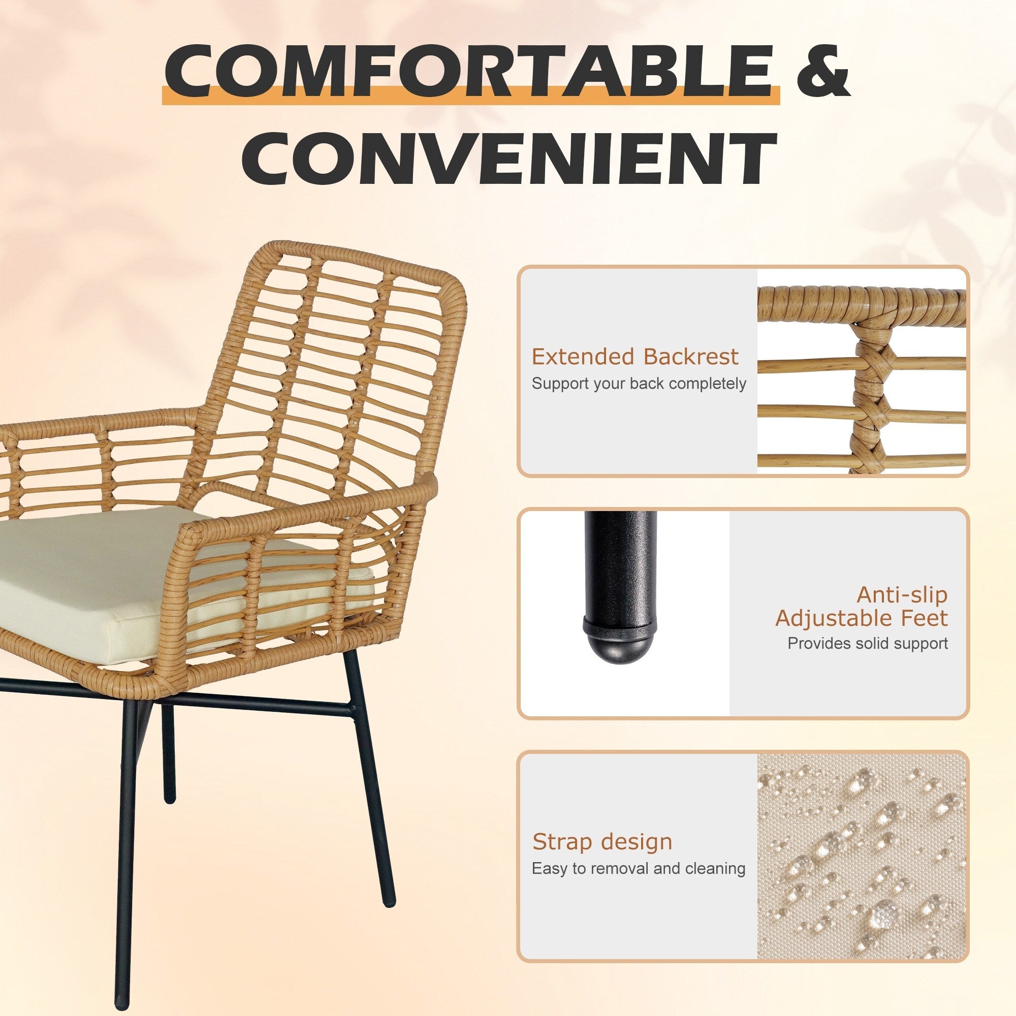 Ensemble de salle à manger de patio 7 pièces, table à manger d'extérieur en osier avec coussins amovibles pour pelouse, jardin et arrière-cour