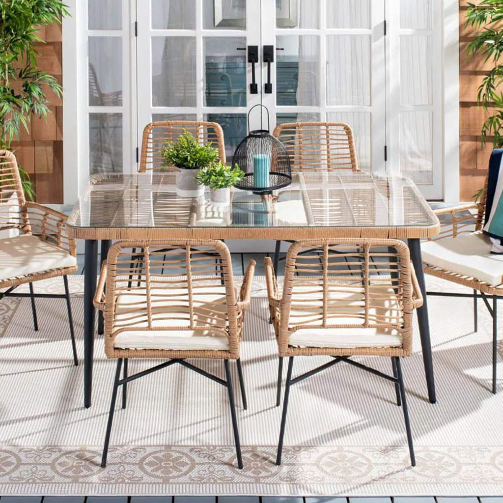 Ensemble de salle à manger de patio 7 pièces, table à manger d'extérieur en osier avec coussins amovibles pour pelouse, jardin et arrière-cour