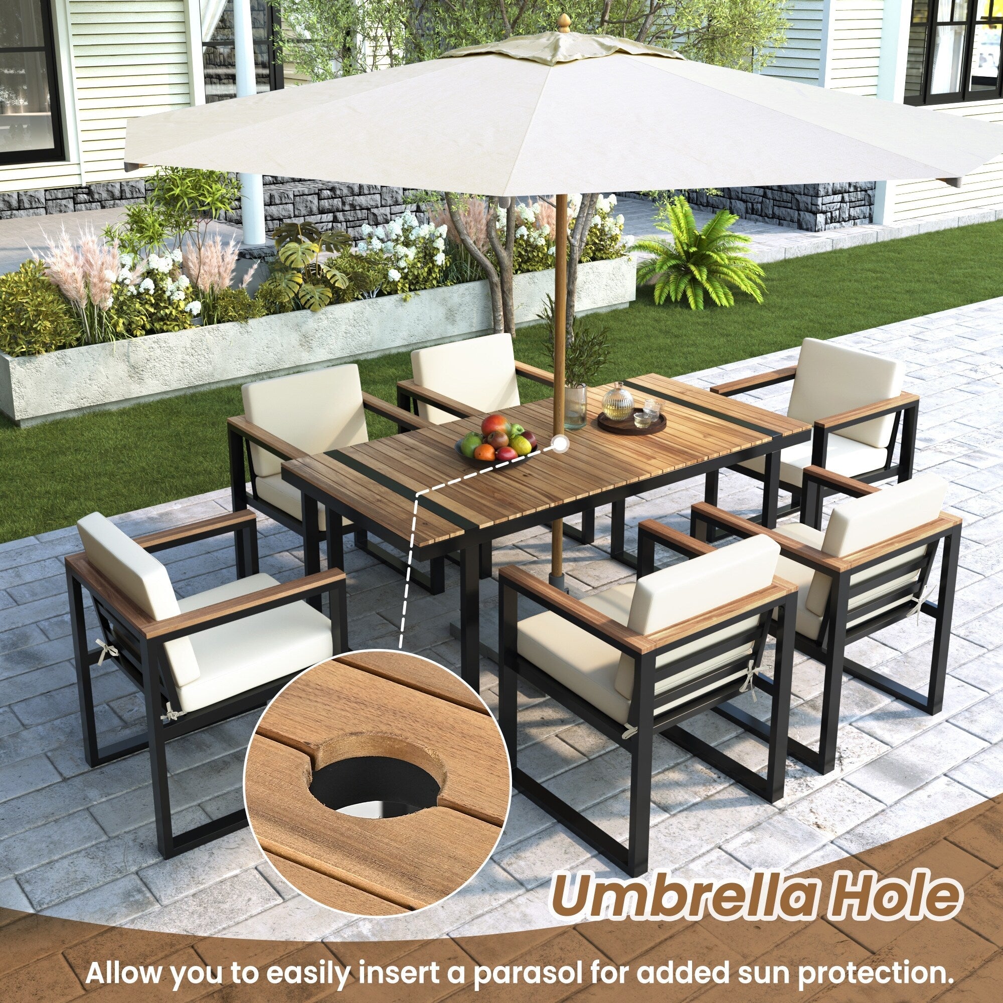 Ensemble table et chaises de patio 7 pièces avec coussins amovibles