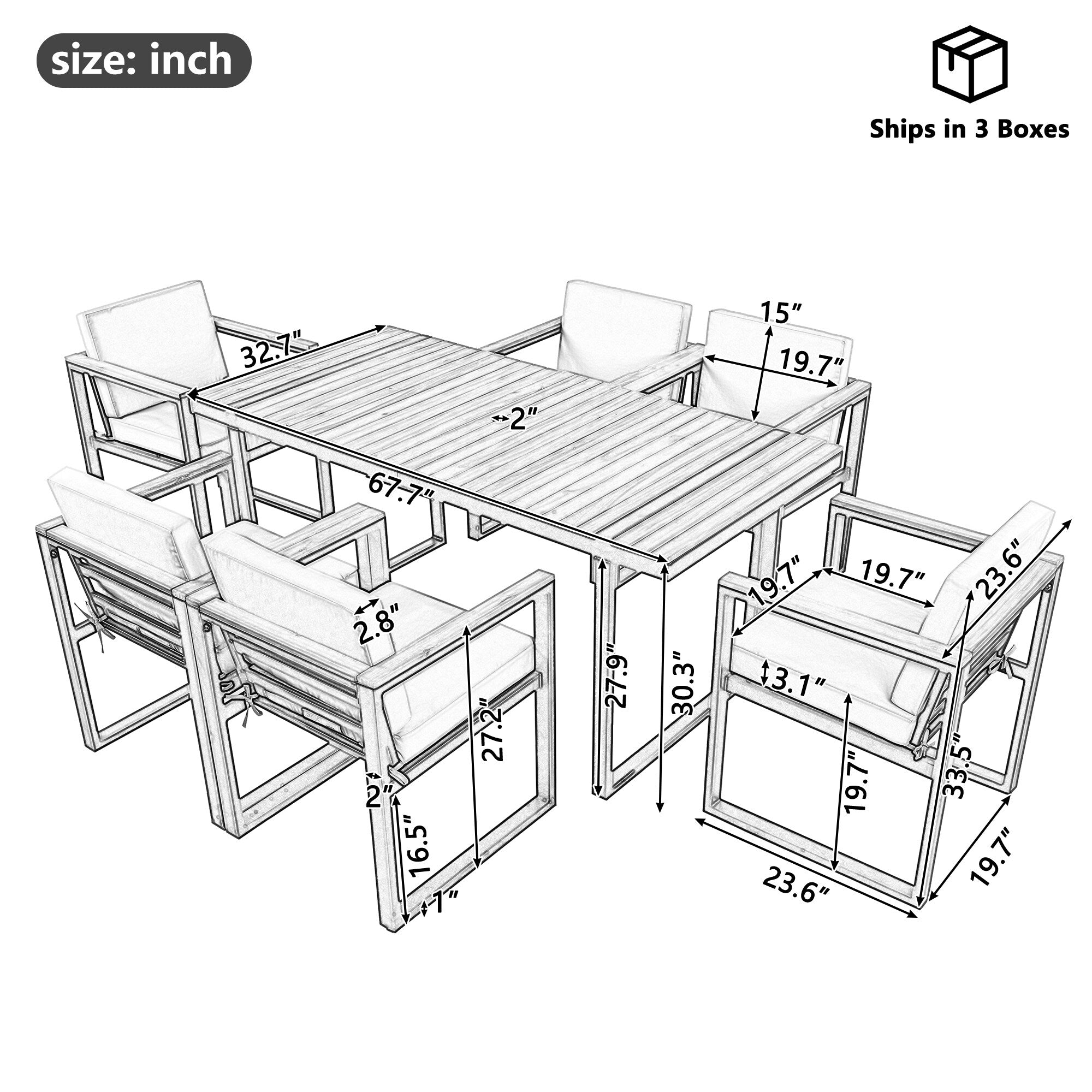 Ensemble table et chaises de patio 7 pièces avec coussins amovibles