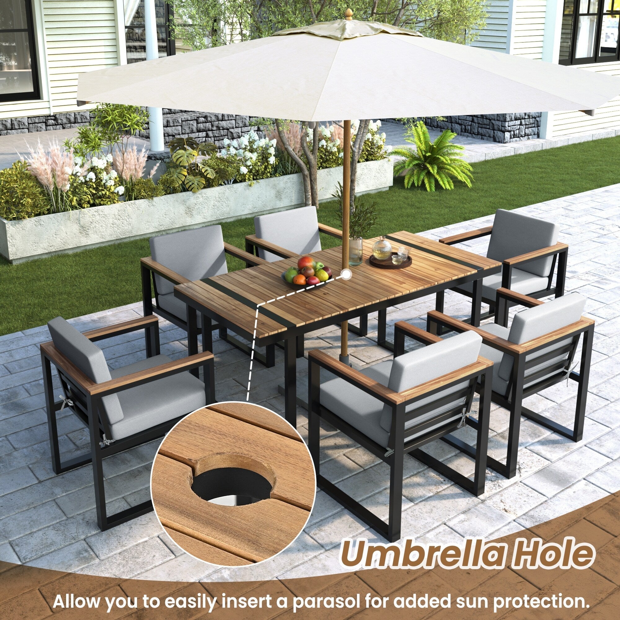 Ensemble table et chaises de patio 7 pièces avec coussins amovibles