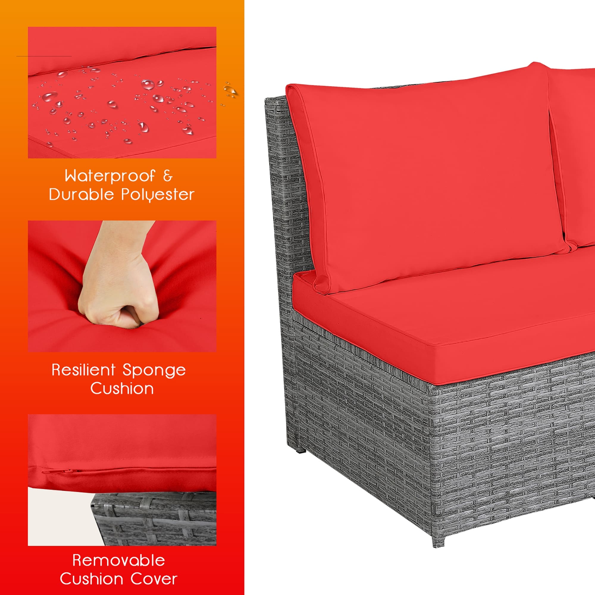 Ensemble de meubles de patio d'extérieur en rotin 7 pièces