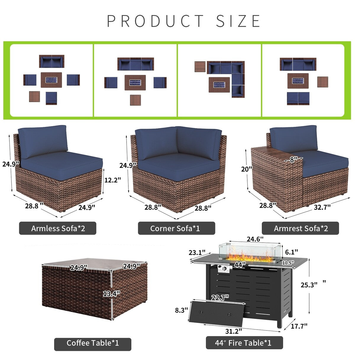 Ensemble de meubles de patio 7 pièces
