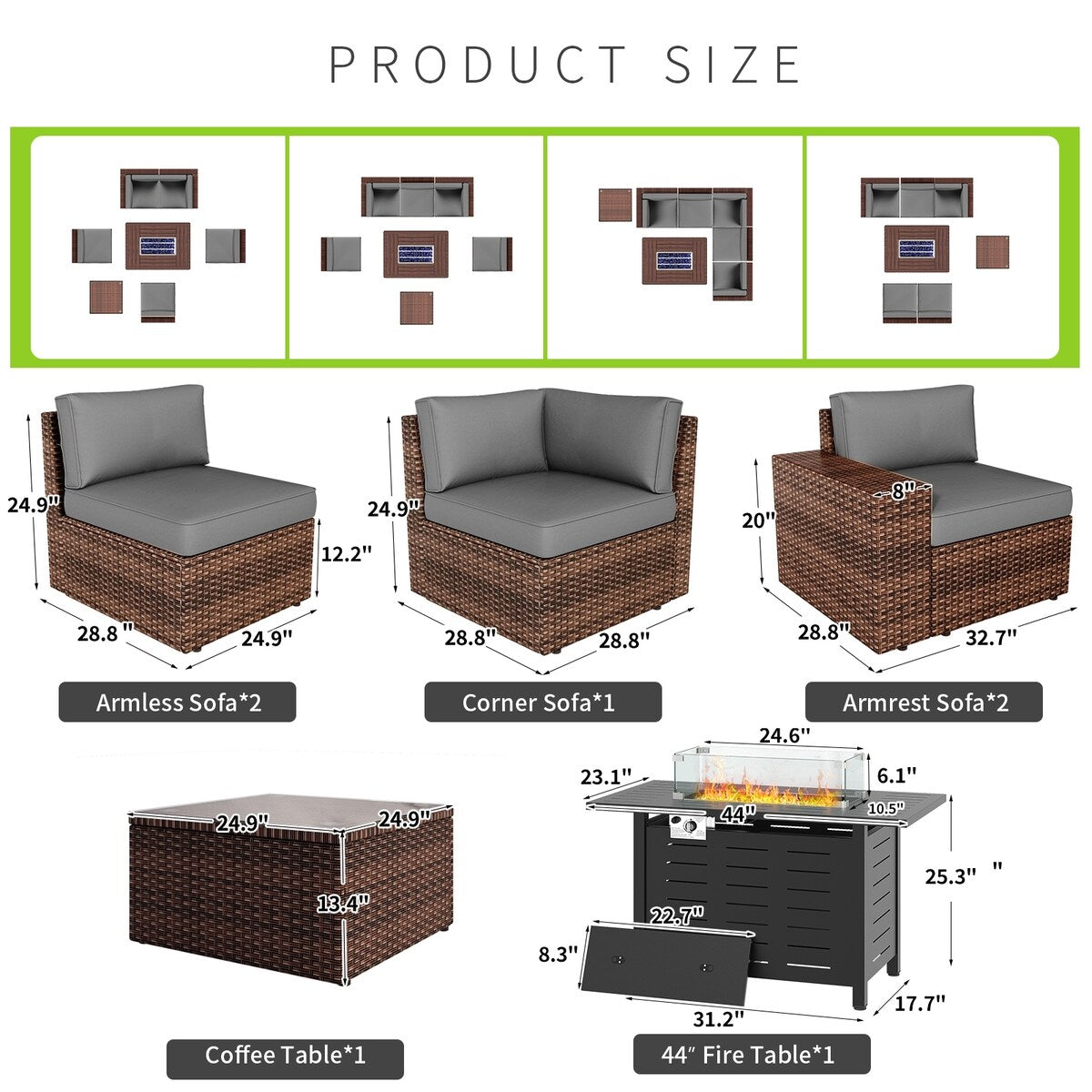 Ensemble de meubles de patio 7 pièces