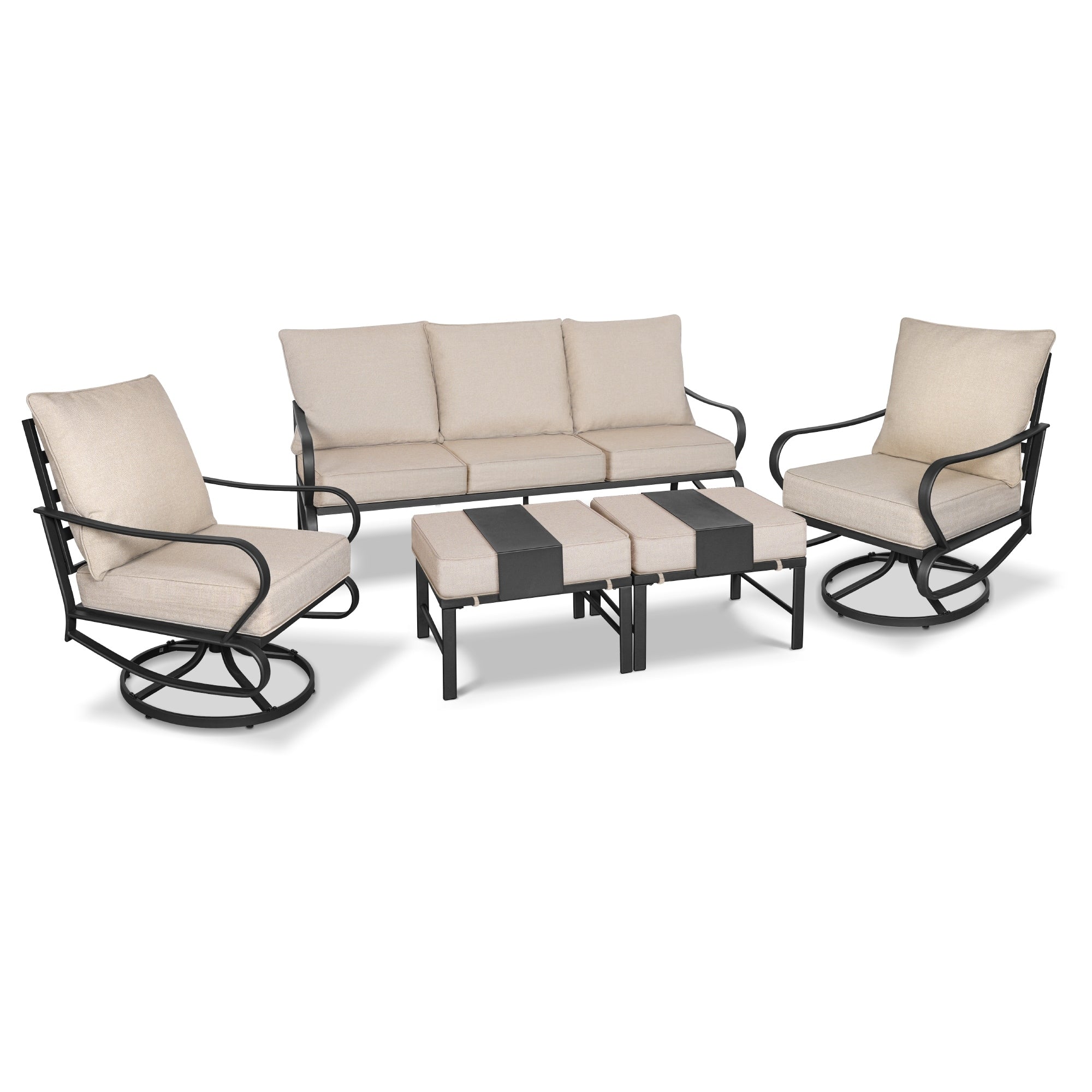 Ensemble de conversation extérieur 7 places pour patio, canapé d'extérieur avec poufs