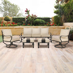 Ensemble de conversation extérieur 7 places pour patio, canapé d'extérieur avec poufs