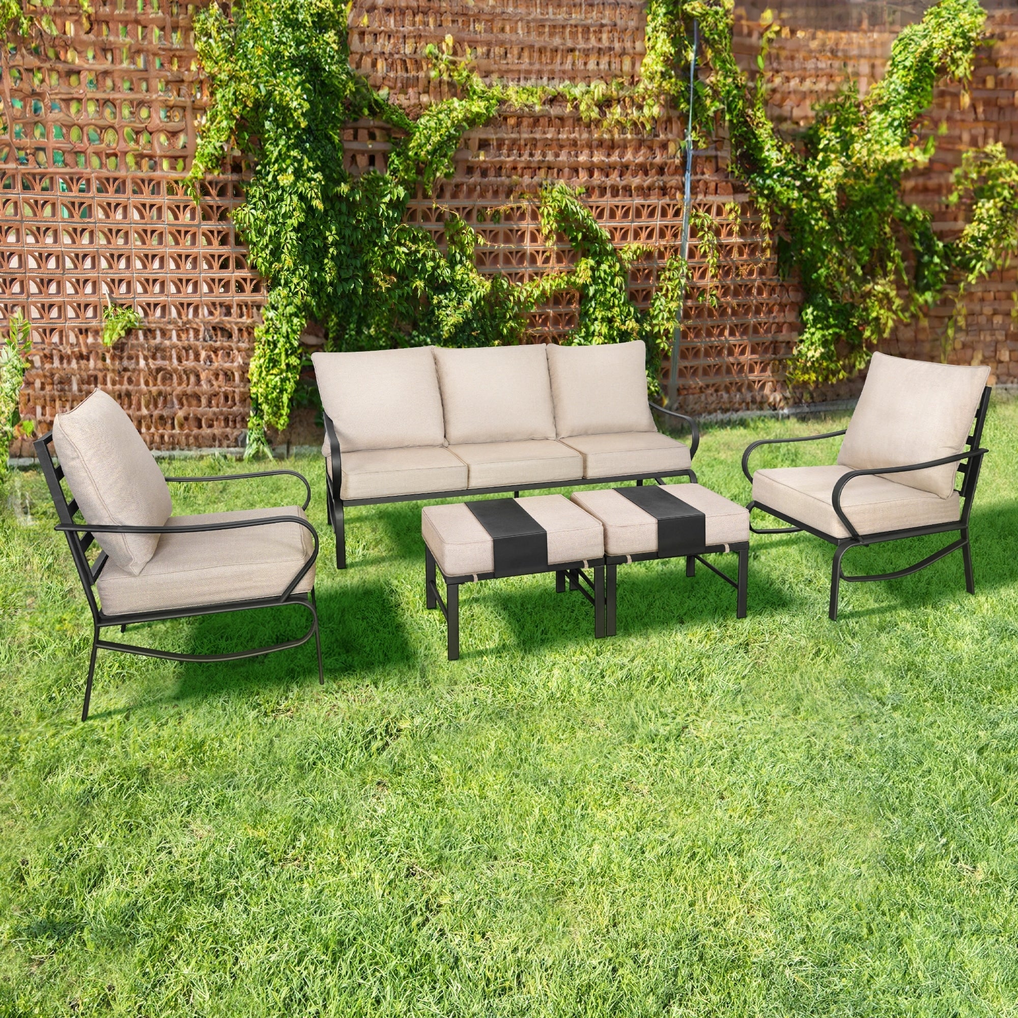 Ensemble de conversation extérieur 7 places pour patio, canapé d'extérieur avec poufs