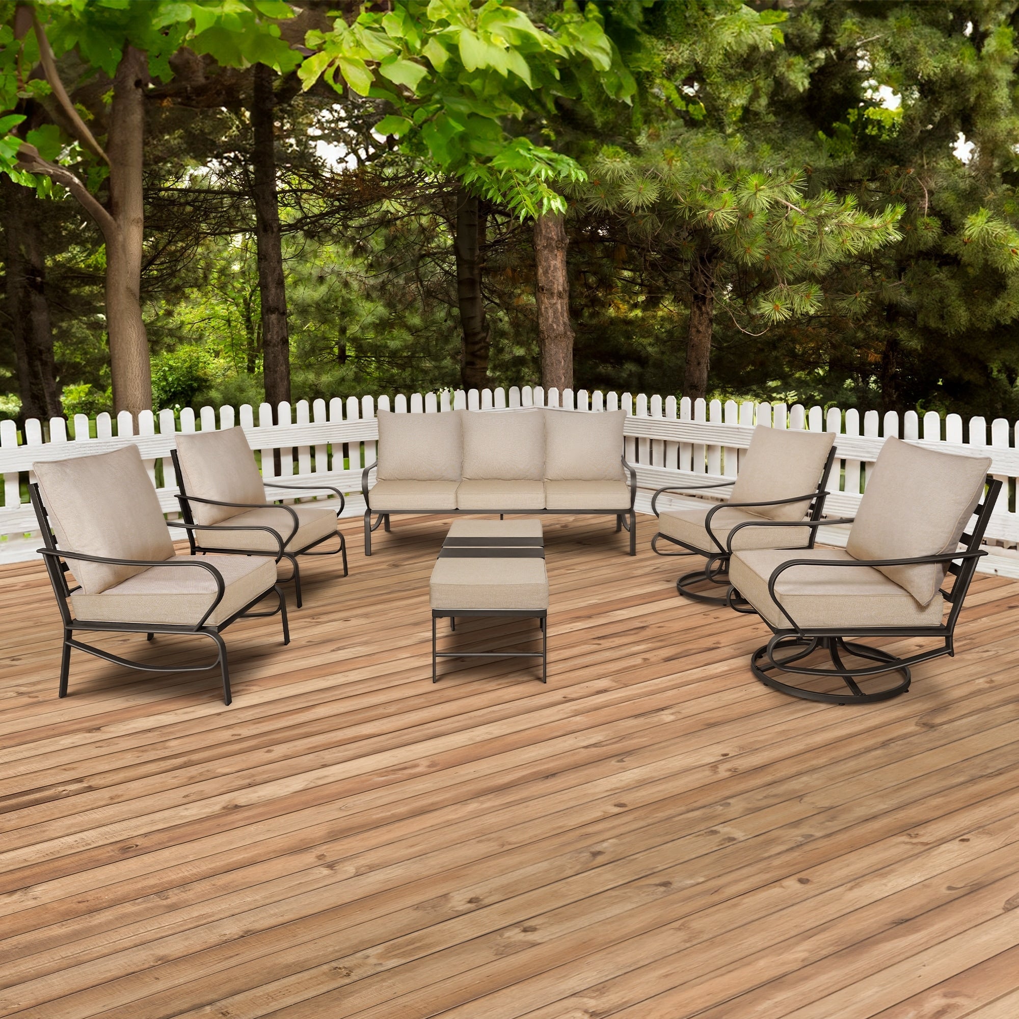 Ensemble de conversation extérieur 7 places pour patio, canapé d'extérieur avec poufs