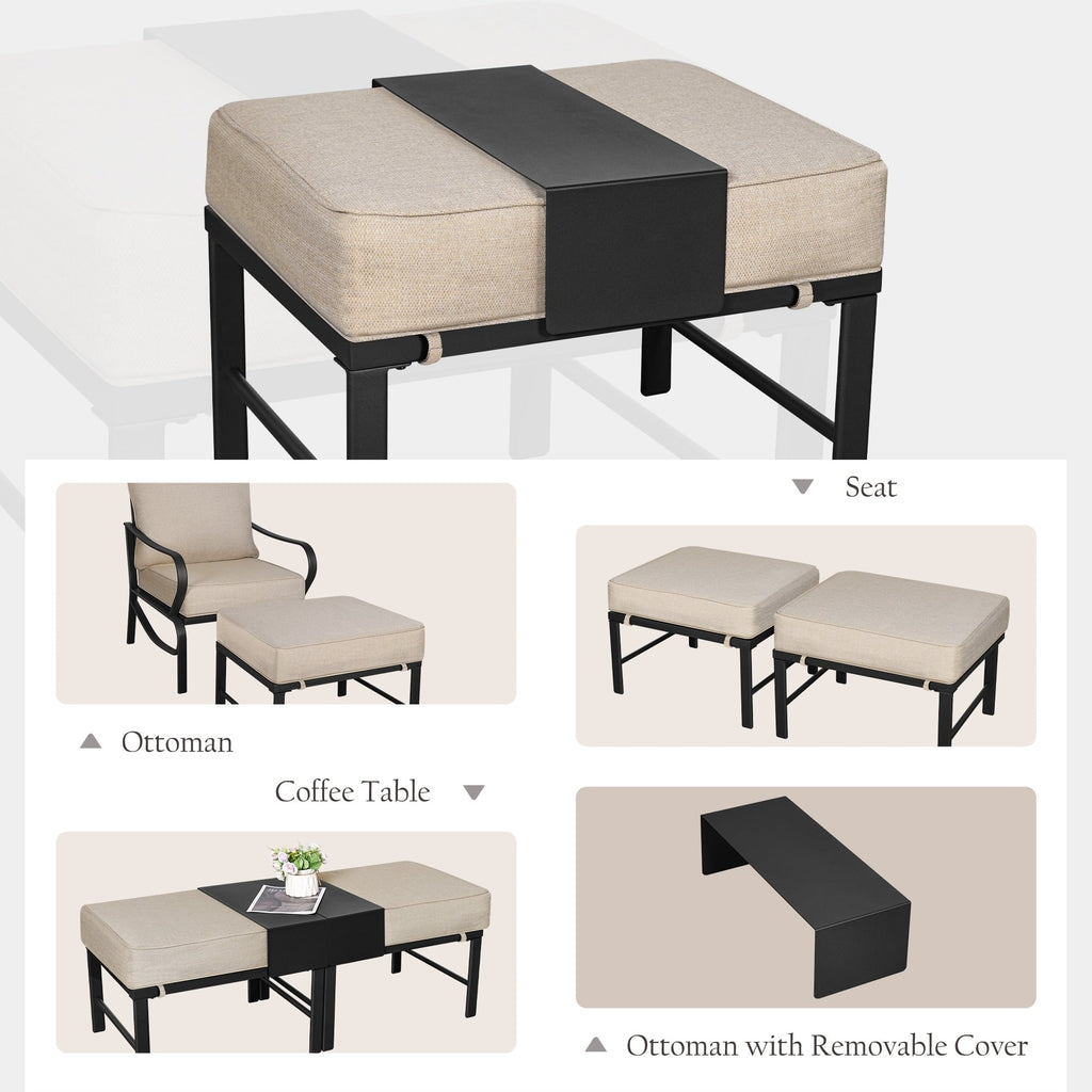 Ensemble de conversation extérieur 7 places pour patio, canapé d'extérieur avec poufs