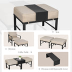 Ensemble de conversation extérieur 7 places pour patio, canapé d'extérieur avec poufs