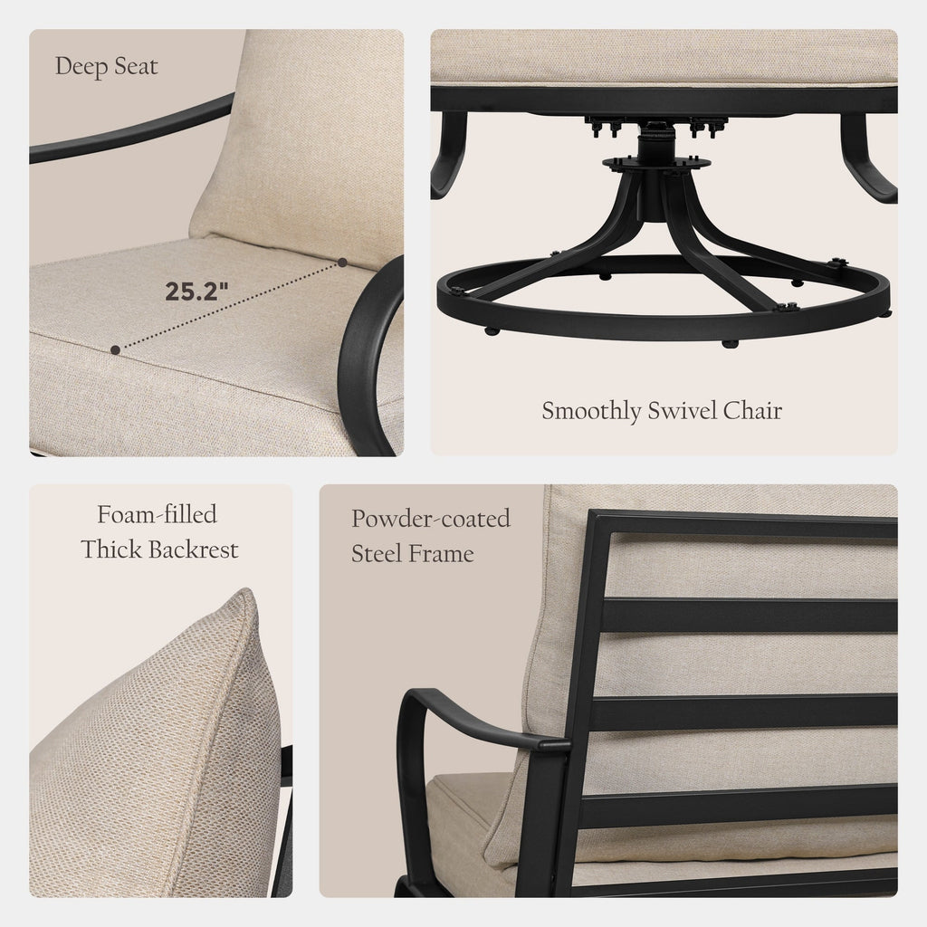 Ensemble de conversation extérieur 7 places pour patio, canapé d'extérieur avec poufs