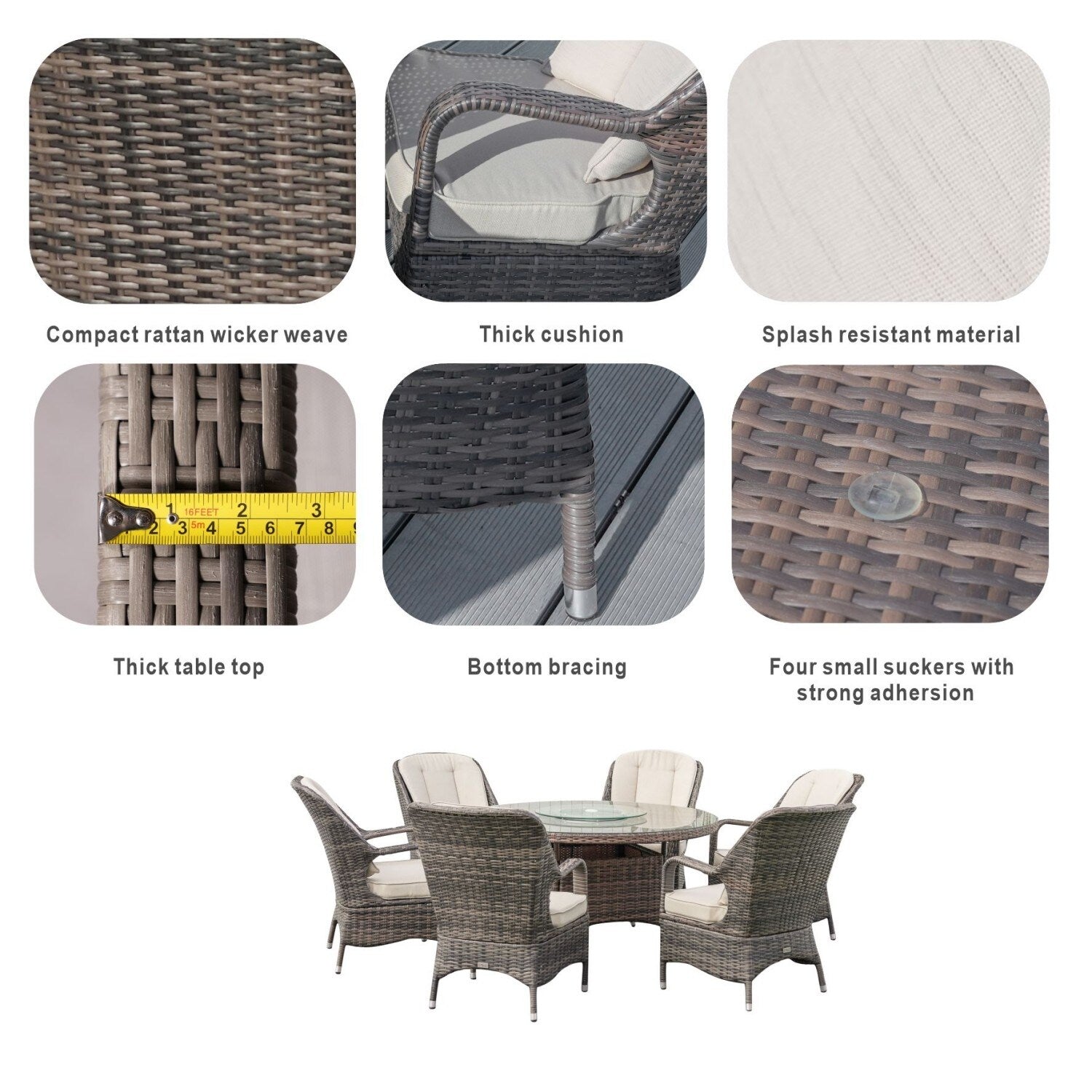 Ensemble de salle à manger d'extérieur 7 pièces avec table ronde et chaises