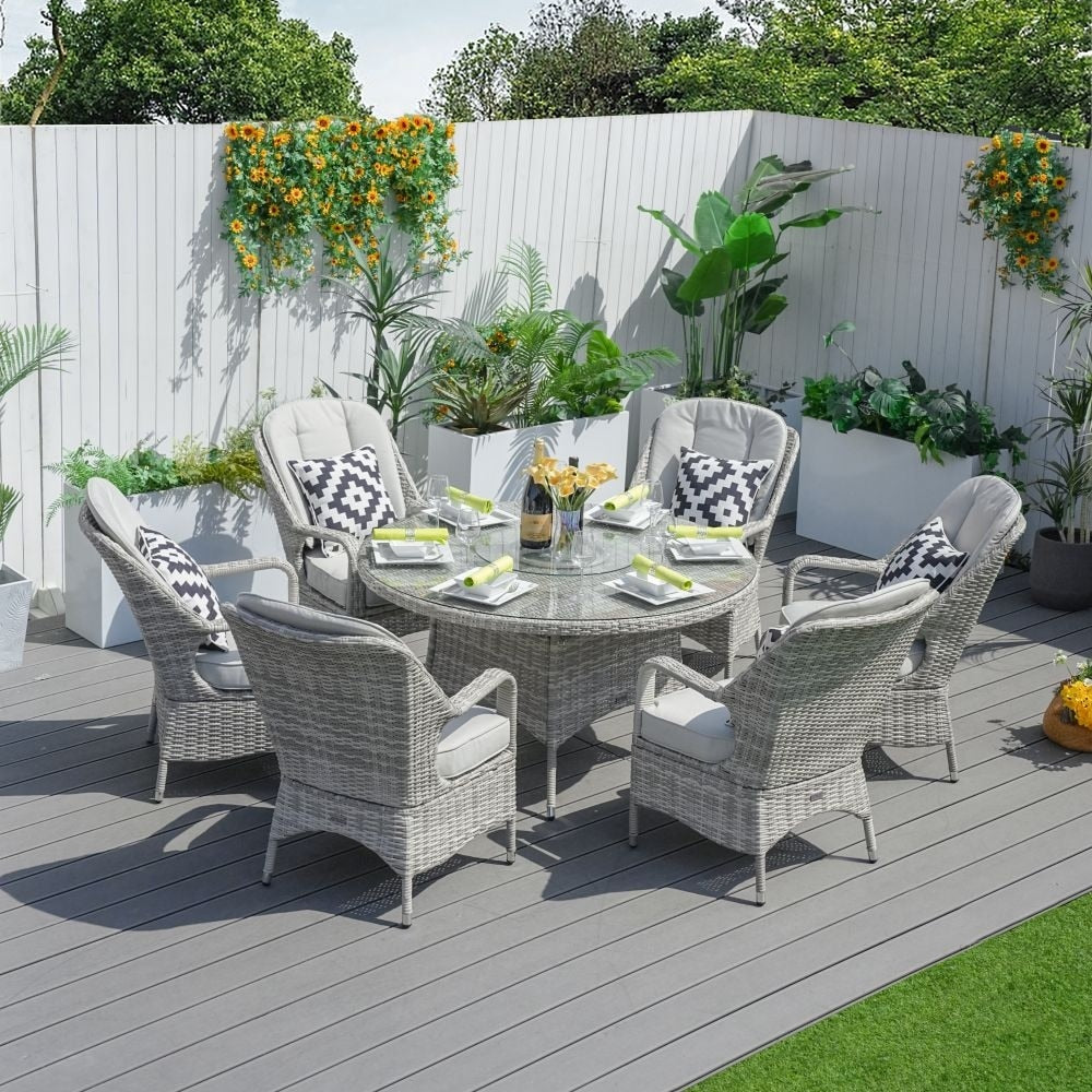 Ensemble de salle à manger d'extérieur 7 pièces avec table ronde et chaises