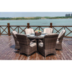 Ensemble de salle à manger d'extérieur 7 pièces avec table ronde et chaises