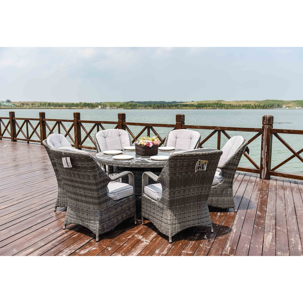 Ensemble de salle à manger d'extérieur 7 pièces avec table ronde et chaises