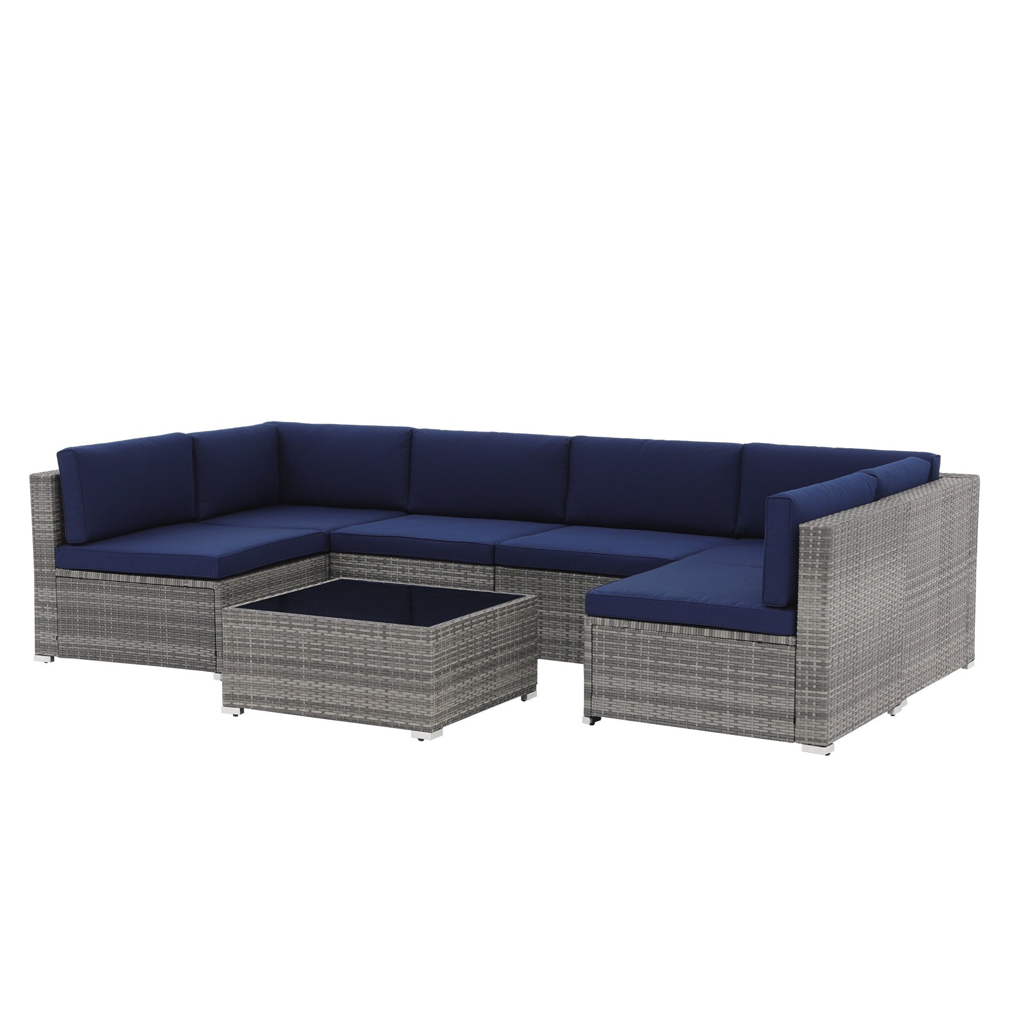 Ensemble de canapés sectionnels en osier pour patio 7 pièces avec coussins