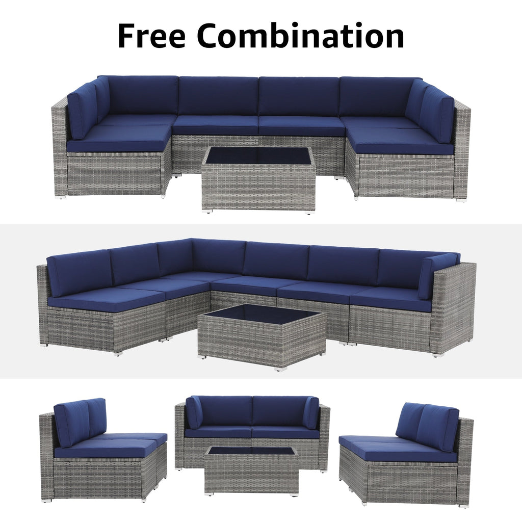 Ensemble de canapés sectionnels en osier pour patio 7 pièces avec coussins