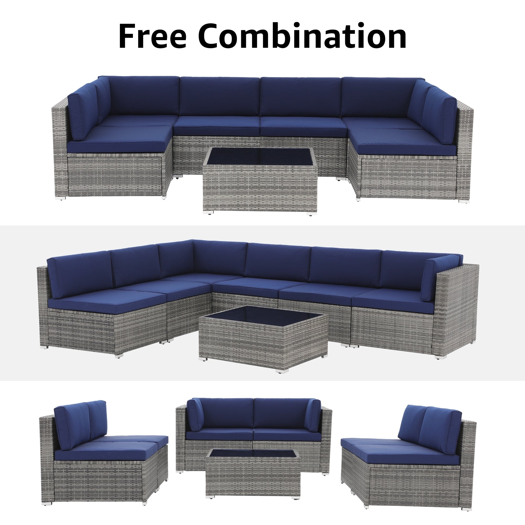 Ensemble de canapés sectionnels en osier pour patio 7 pièces avec coussins