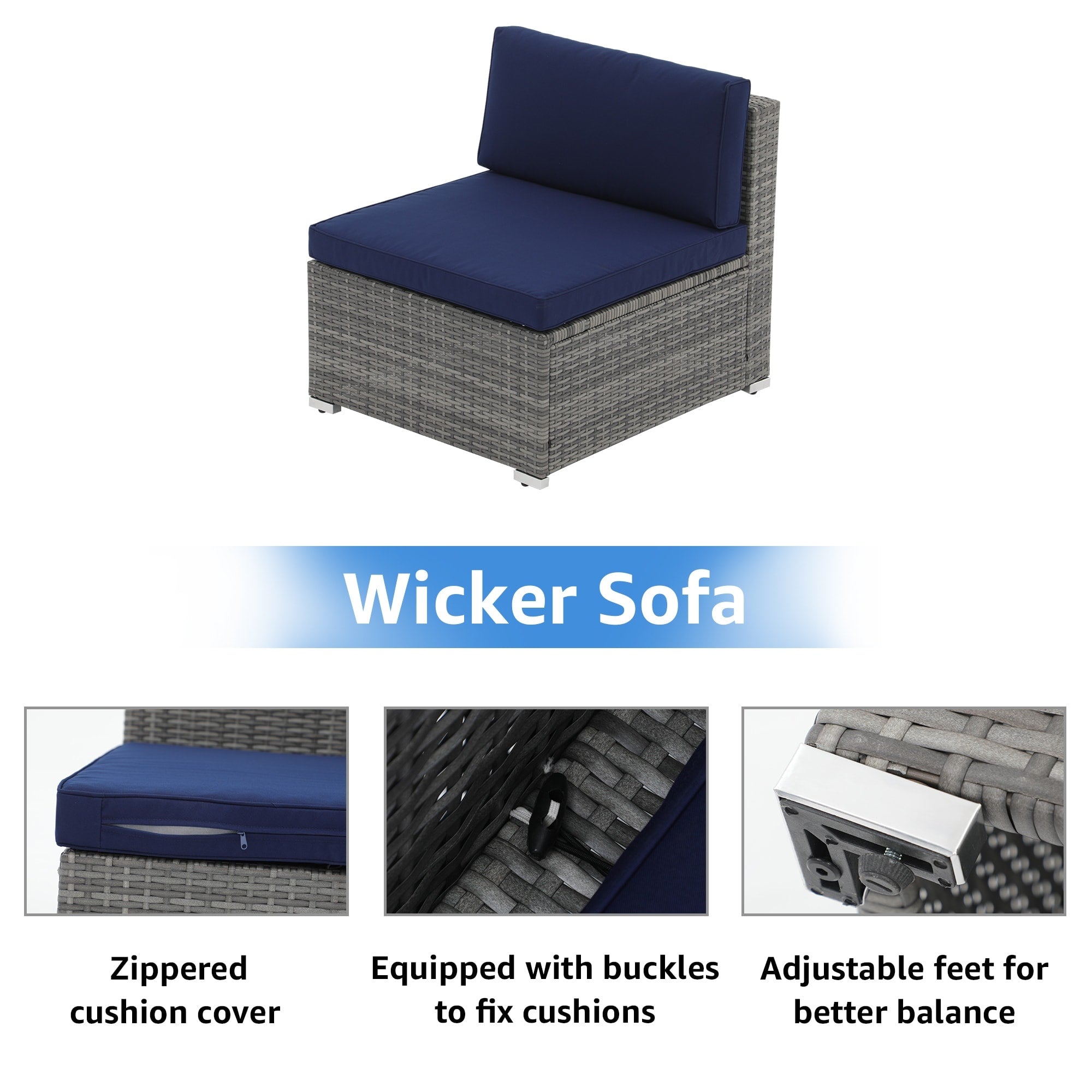 Ensemble de canapés sectionnels en osier pour patio 7 pièces avec coussins