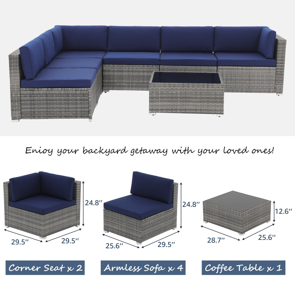 Ensemble de canapés sectionnels en osier pour patio 7 pièces avec coussins