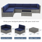 Ensemble de canapés sectionnels en osier pour patio 7 pièces avec coussins