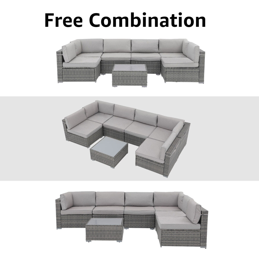 Ensemble de canapés sectionnels en osier pour patio 7 pièces avec coussins