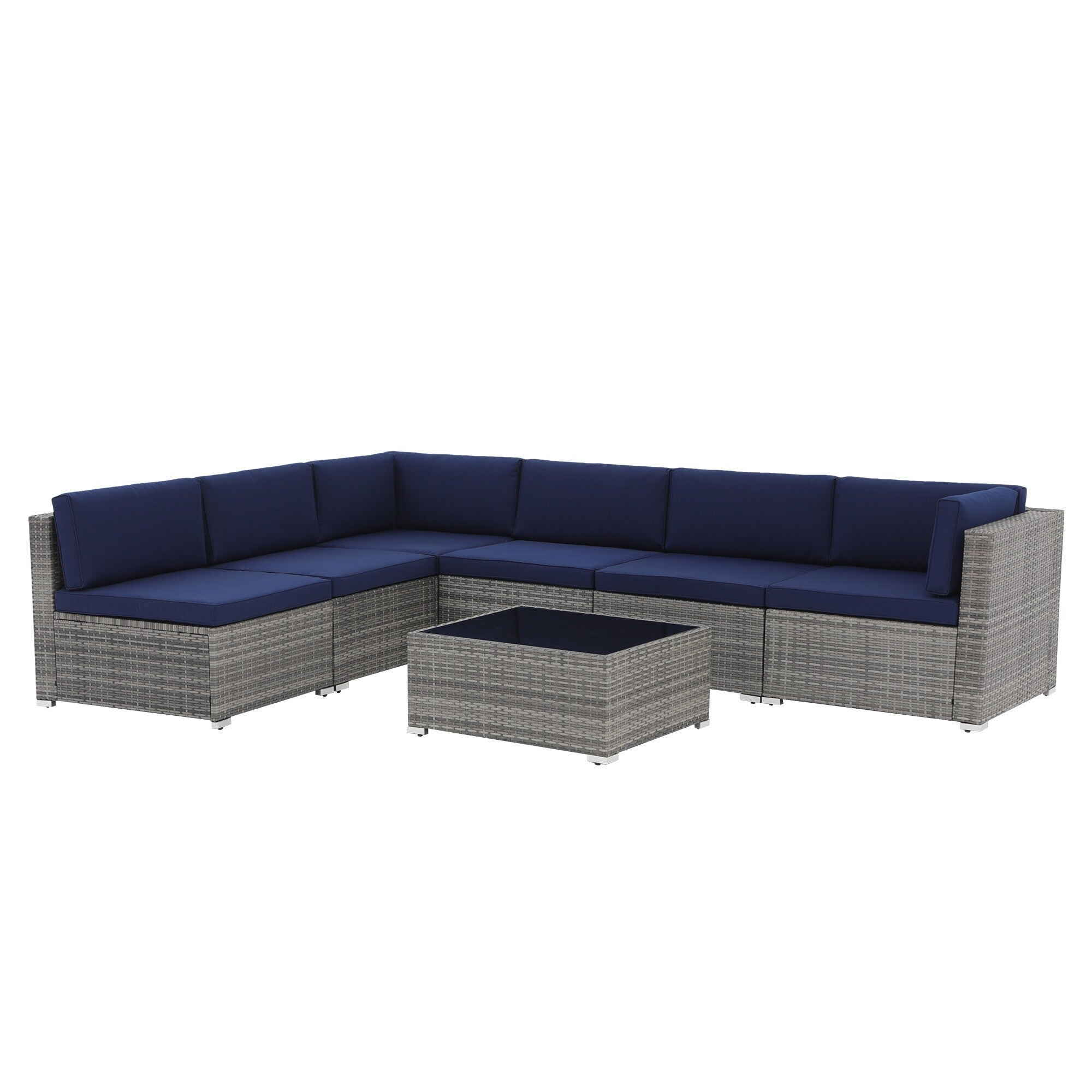 Ensemble de canapés sectionnels en osier pour patio 7 pièces avec coussins