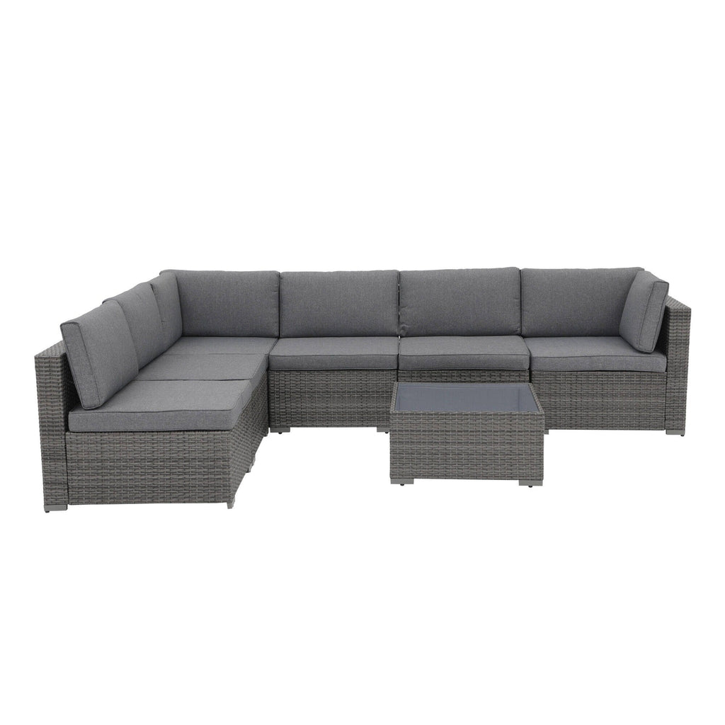 Ensemble de canapés sectionnels en osier pour patio 7 pièces avec coussins