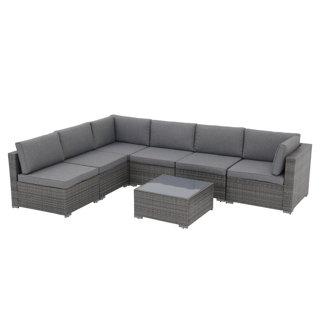 Ensemble de canapés sectionnels en osier pour patio 7 pièces avec coussins