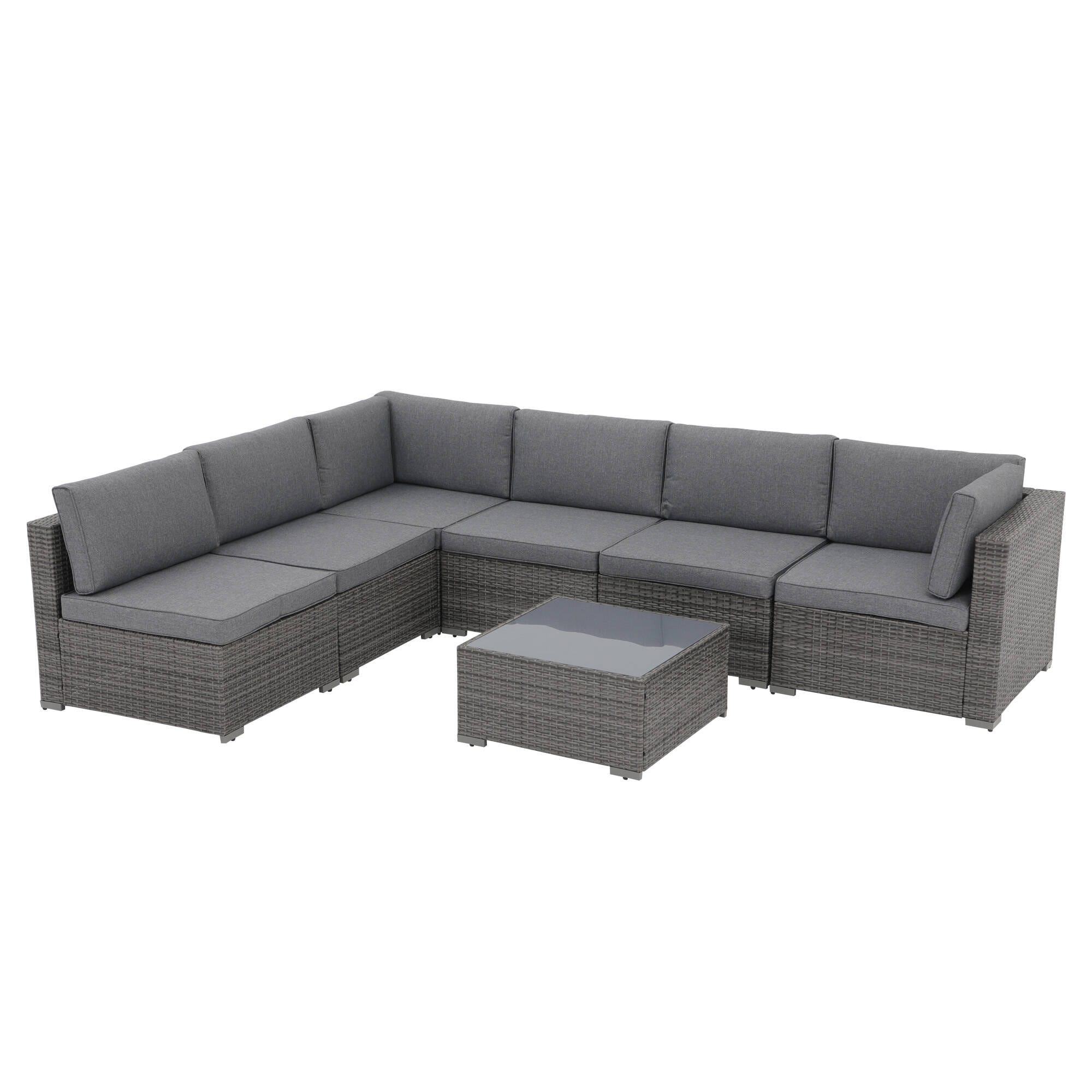 Ensemble de canapés sectionnels en osier pour patio 7 pièces avec coussins