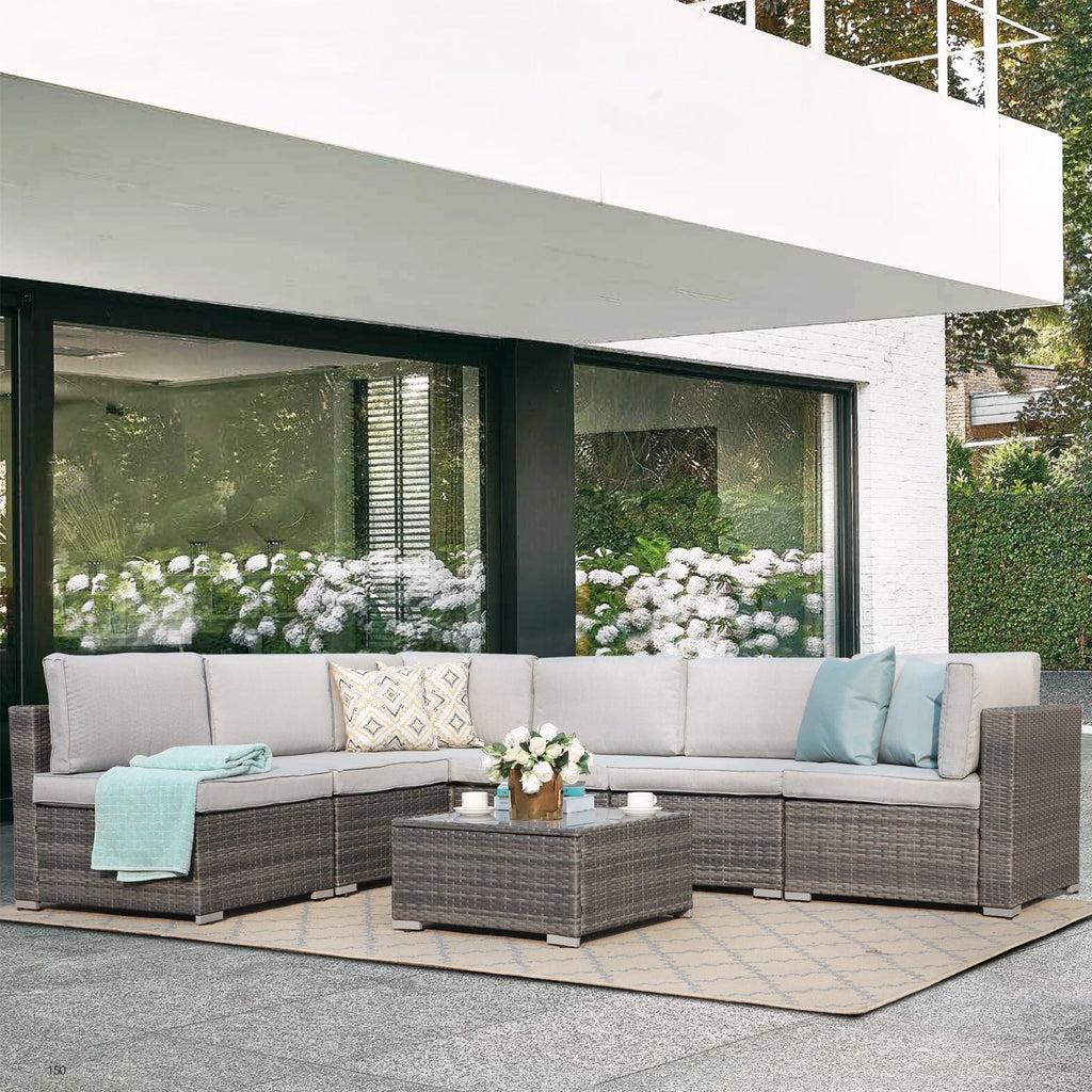 Ensemble de canapés sectionnels en osier pour patio 7 pièces avec coussins