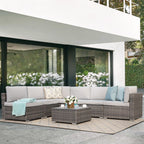 Ensemble de canapés sectionnels en osier pour patio 7 pièces avec coussins