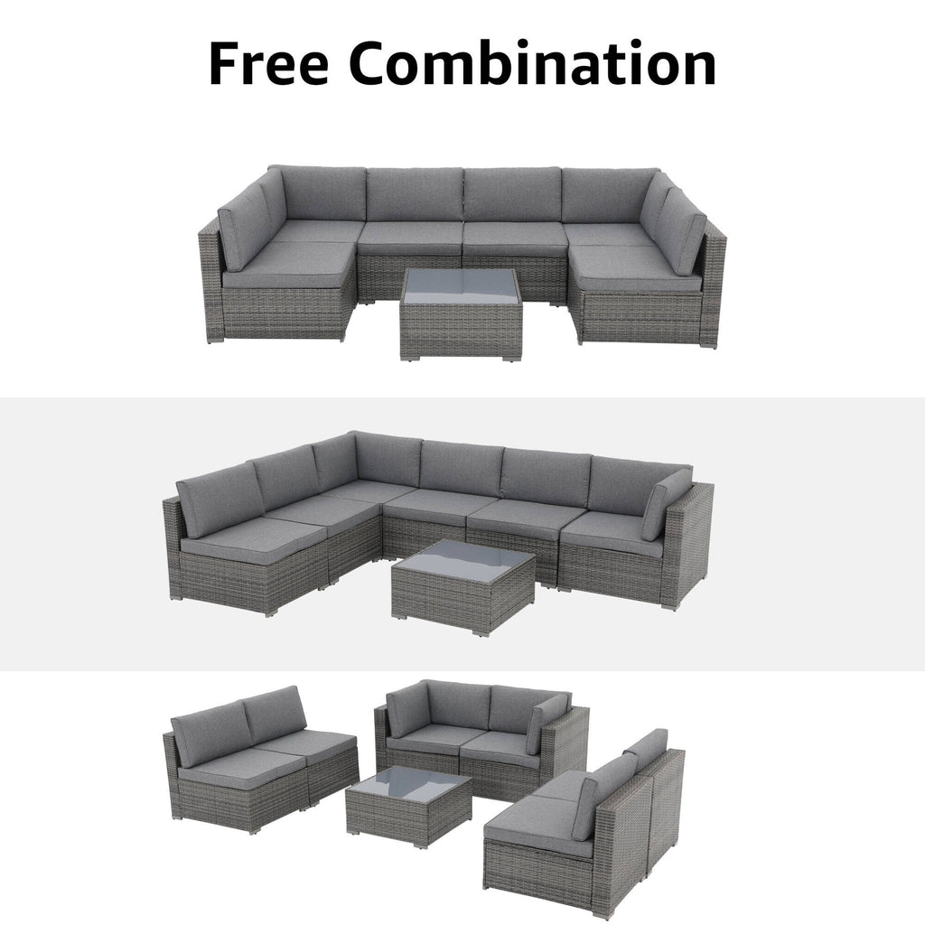 Ensemble de canapés sectionnels en osier pour patio 7 pièces avec coussins