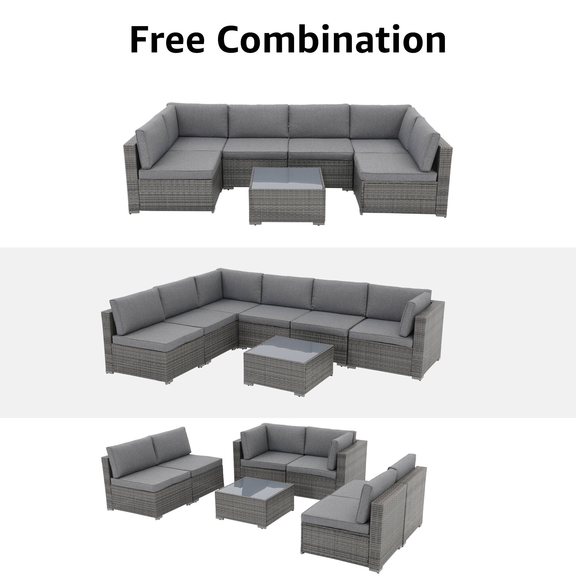 Ensemble de canapés sectionnels en osier pour patio 7 pièces avec coussins