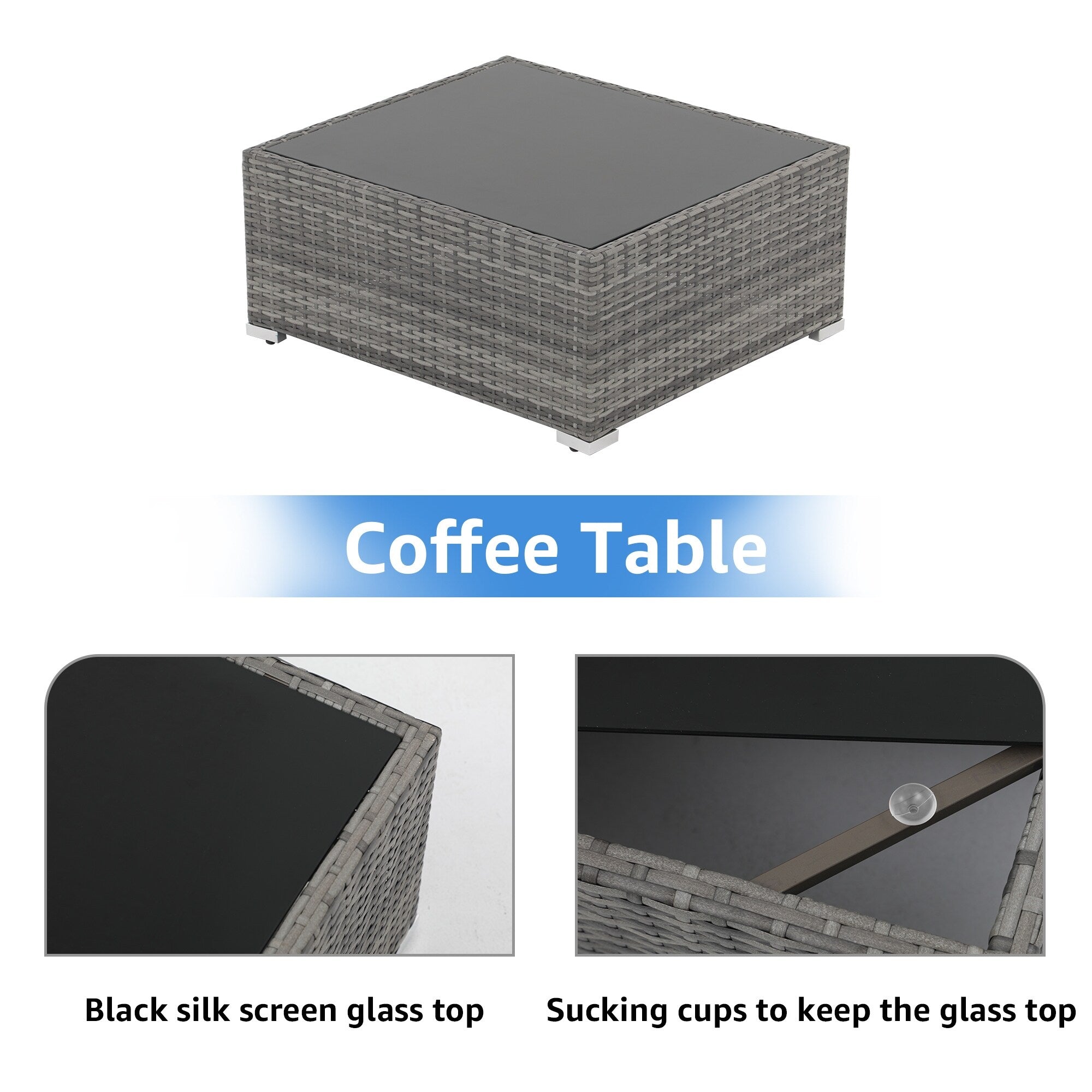 Ensemble de canapés sectionnels en osier pour patio 7 pièces avec coussins