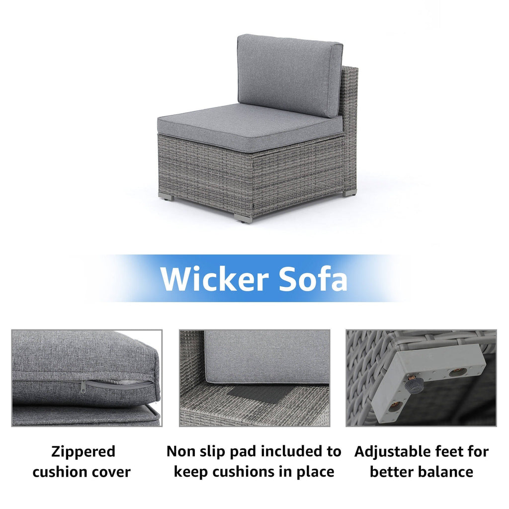 Ensemble de canapés sectionnels en osier pour patio 7 pièces avec coussins