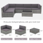 Ensemble de canapés sectionnels en osier pour patio 7 pièces avec coussins