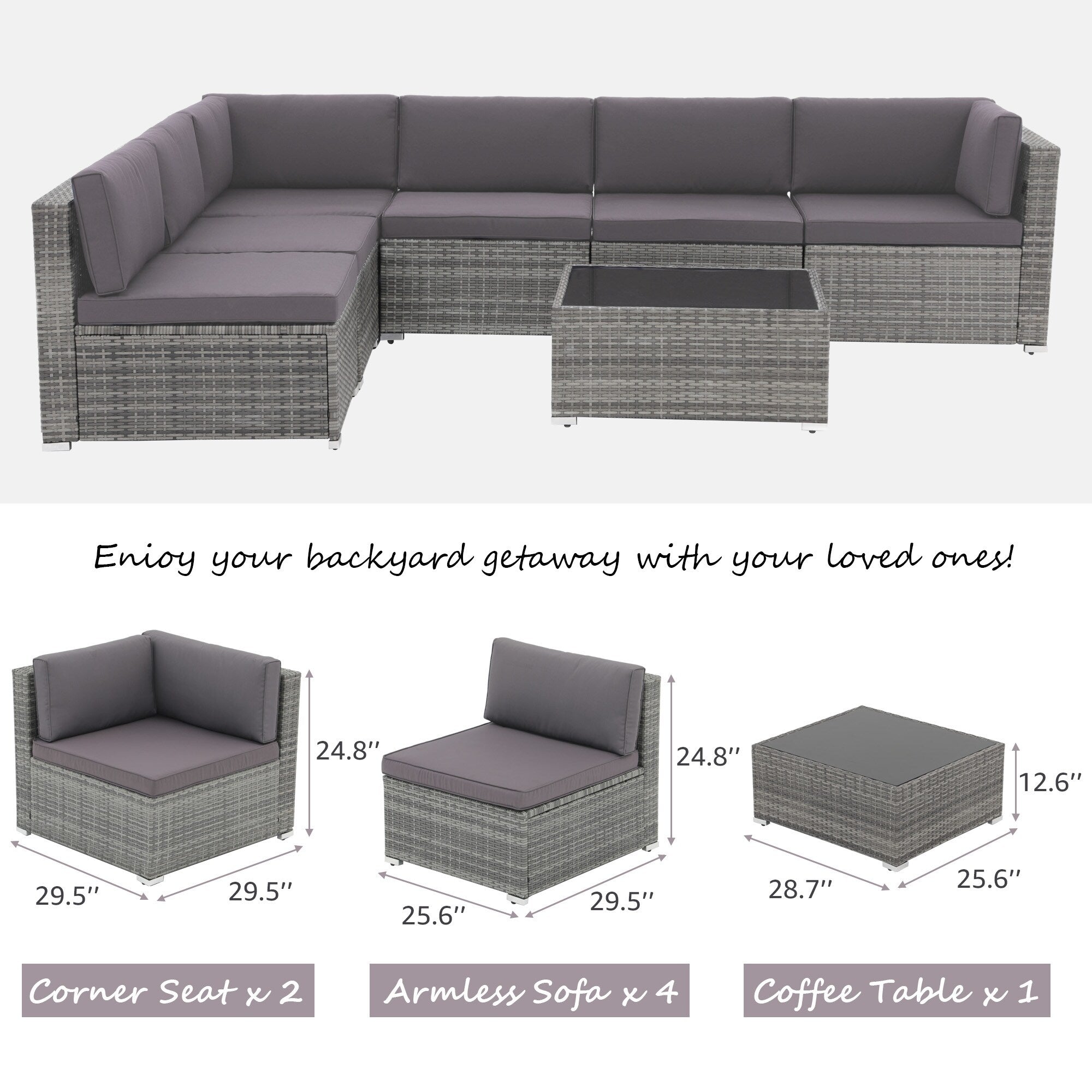 Ensemble de canapés sectionnels en osier pour patio 7 pièces avec coussins