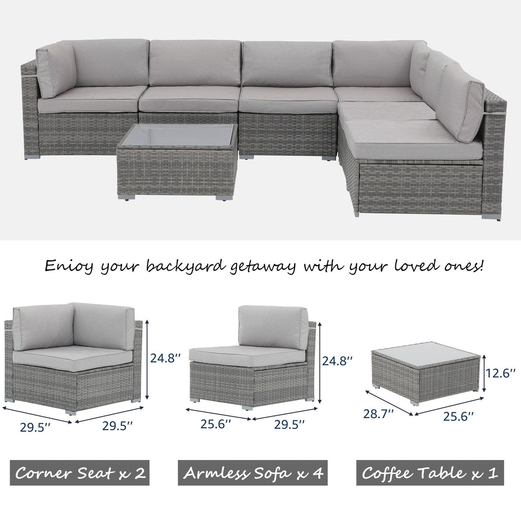 Ensemble de canapés sectionnels en osier pour patio 7 pièces avec coussins