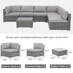 Ensemble de canapés sectionnels en osier pour patio 7 pièces avec coussins