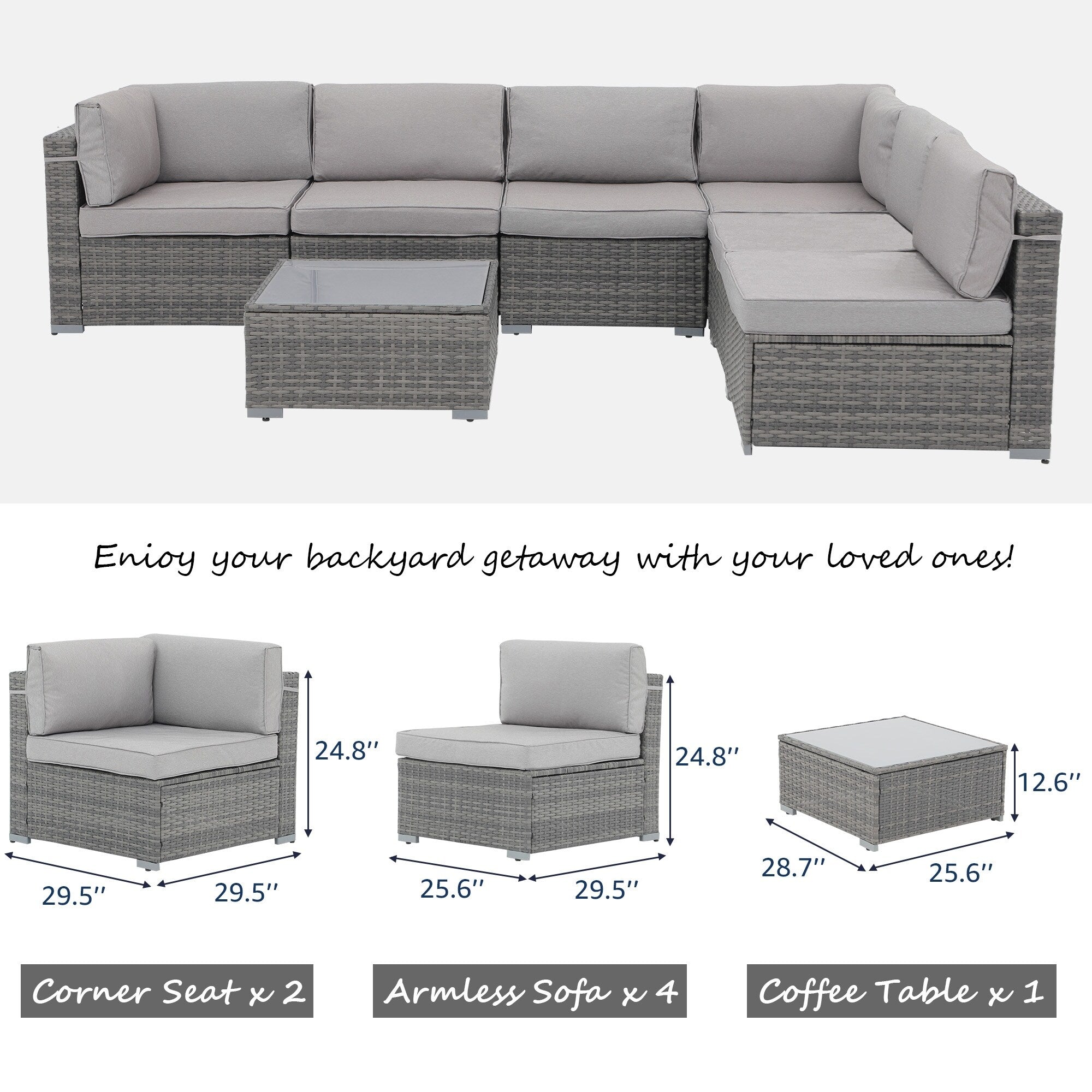 Ensemble de canapés sectionnels en osier pour patio 7 pièces avec coussins