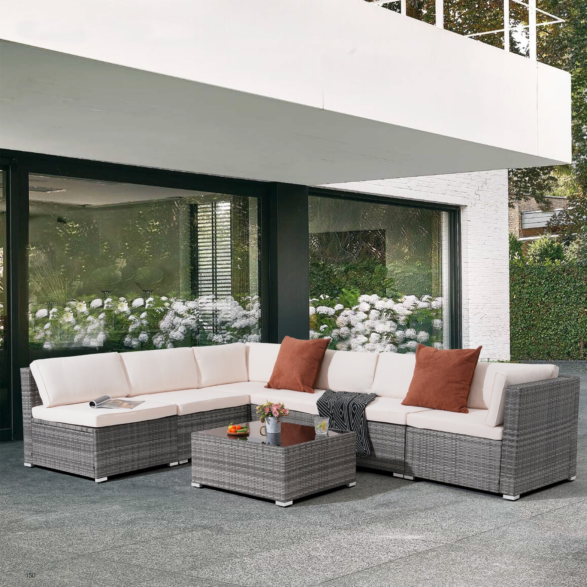 Ensemble de canapés sectionnels en osier pour patio 7 pièces avec coussins