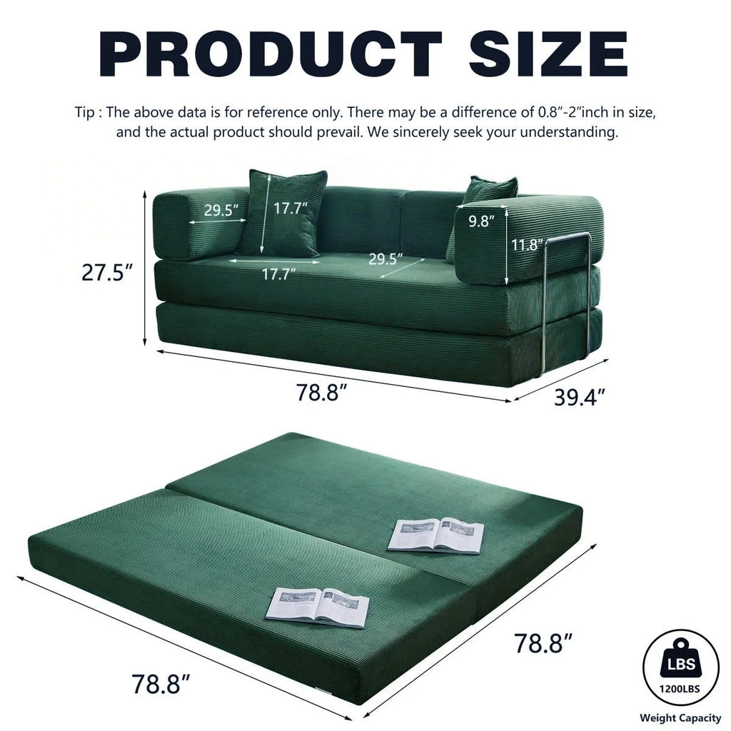 Canapé-lit convertible de 78,8 cm avec coussin de soutien dorsal et accoudoirs