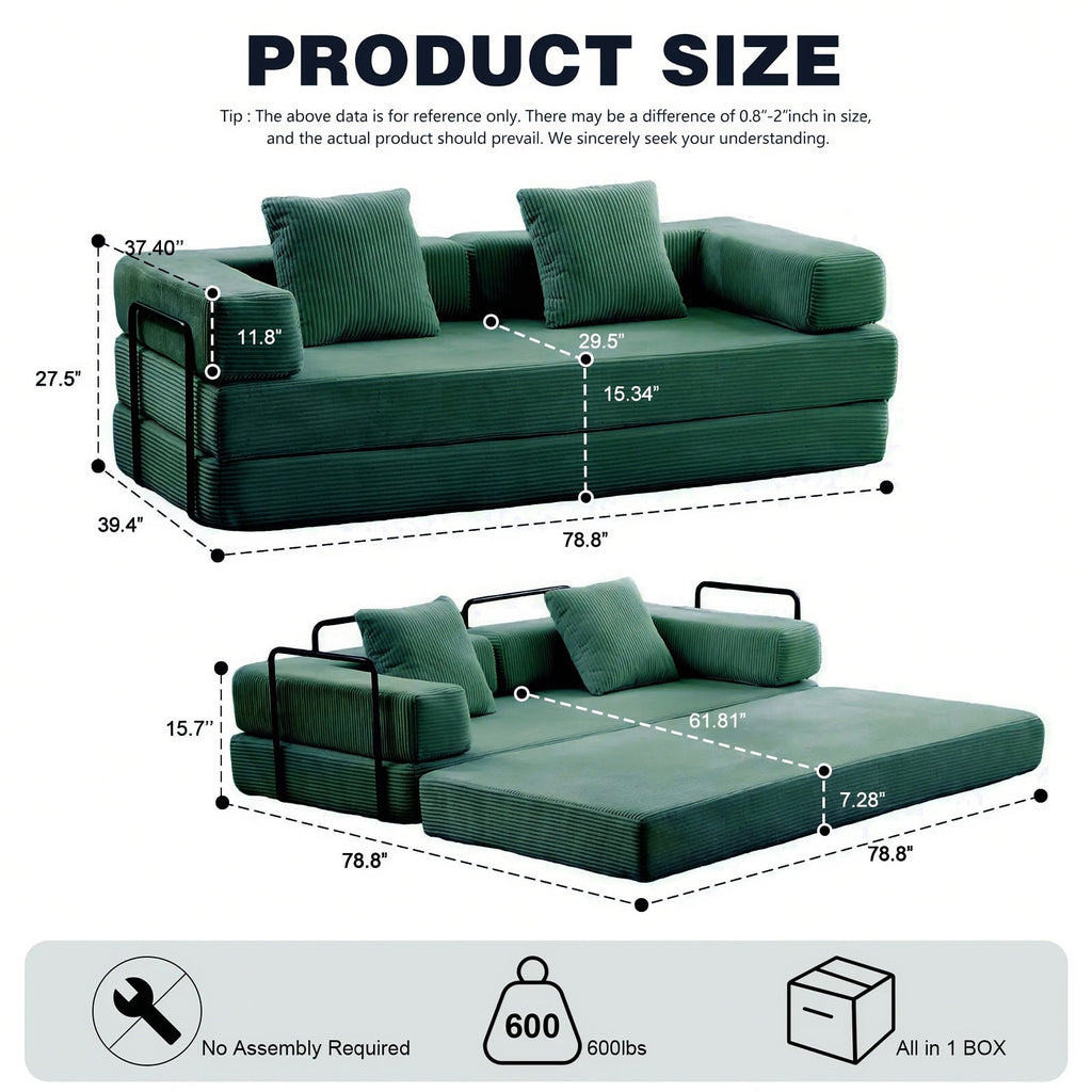 Canapé-lit convertible de 78,8 cm avec coussin de soutien dorsal et accoudoirs