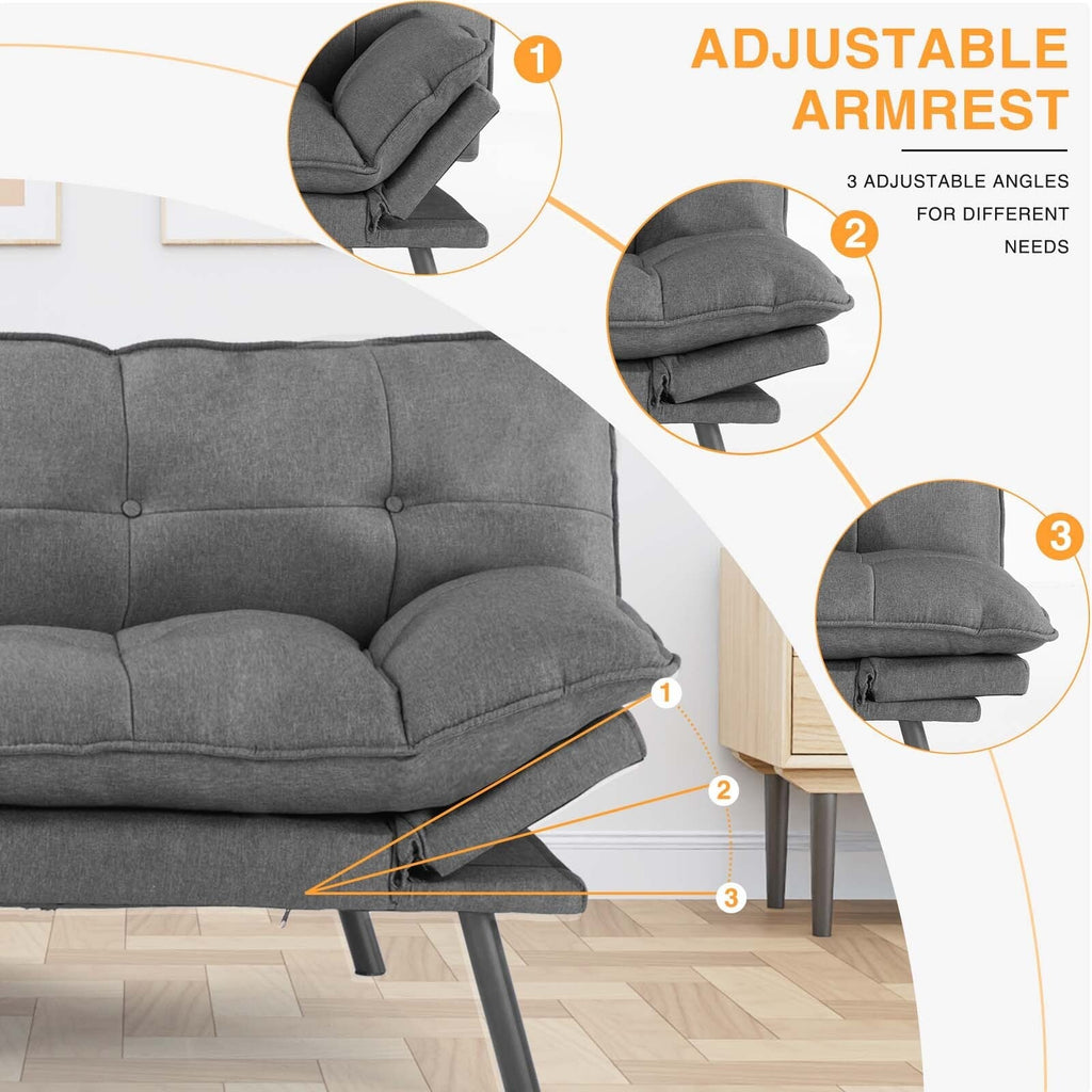 Canapé-lit pliant en lin 70,8 avec dossier réglable et six pieds en métal chromé pour salon