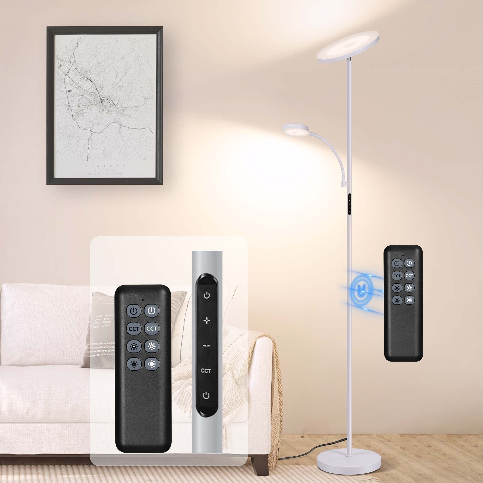 Lampadaire torche à 70 LED avec commande tactile et télécommande - N/A