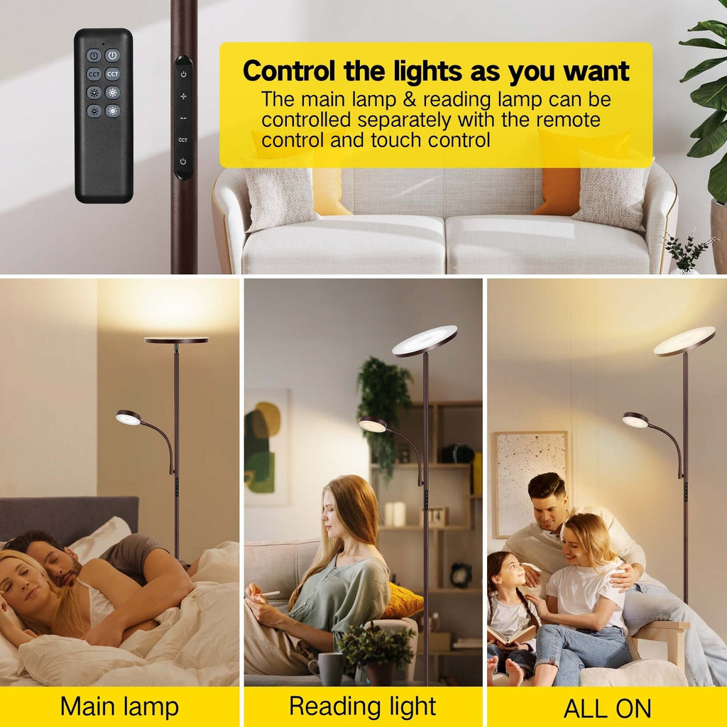 Lampadaire torche à 70 LED avec commande tactile et télécommande - N/A