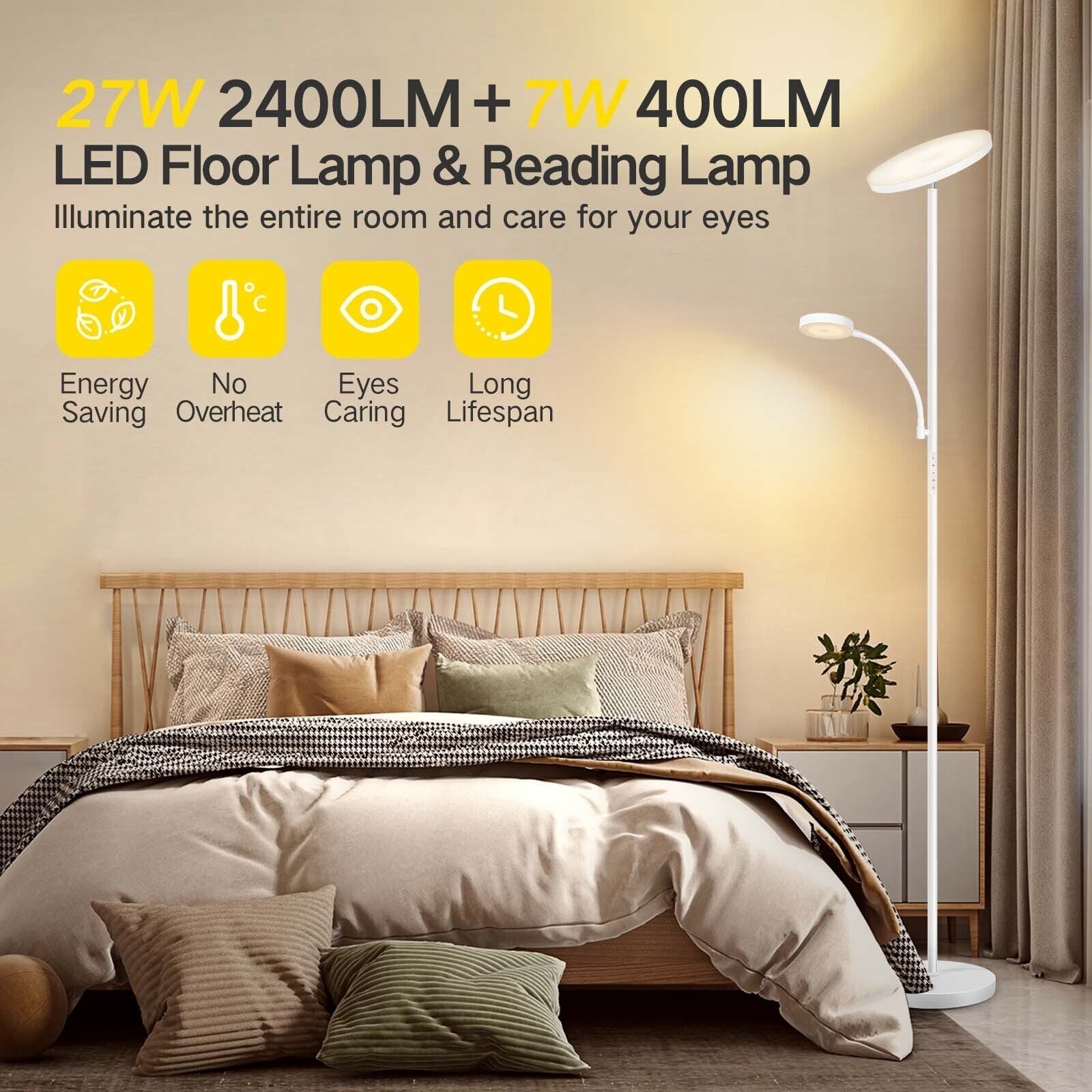 Lampadaire torche à 70 LED avec commande tactile et télécommande - N/A