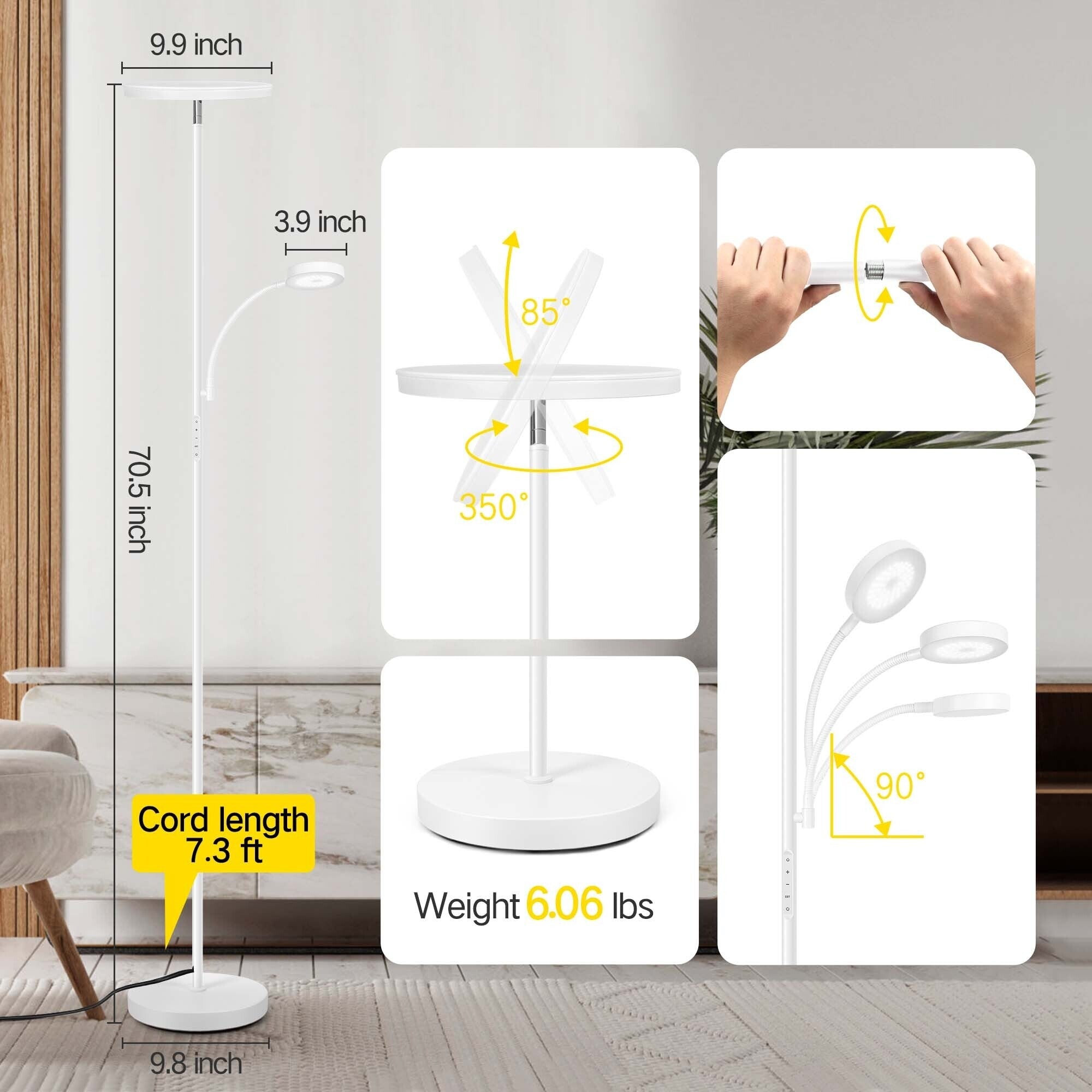 Lampadaire torche à 70 LED avec commande tactile et télécommande - N/A