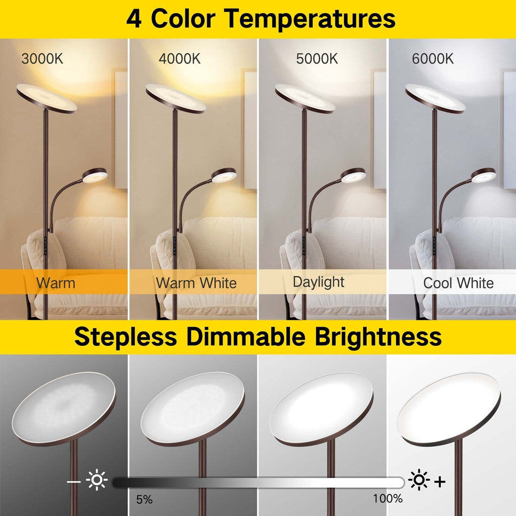 Lampadaire torche à 70 LED avec commande tactile et télécommande - N/A